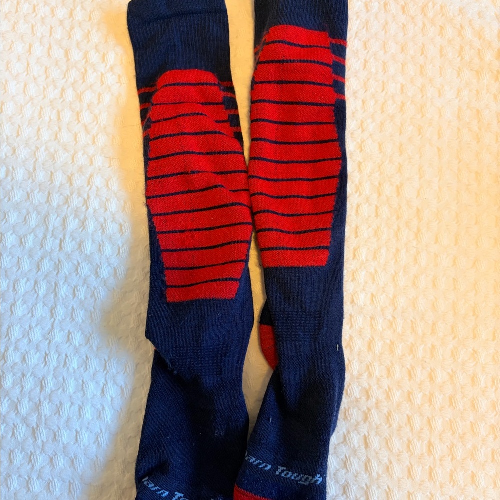 Navy and Red Striped Kids Ski Socks